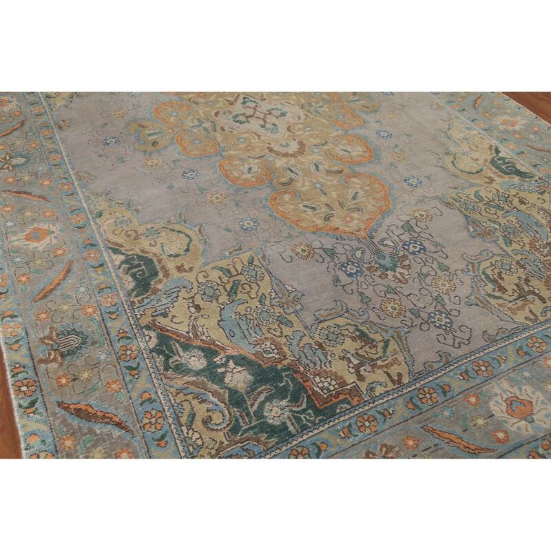 Geometric Tabriz Persian Vintage Area Rug Hand-Knotted Wool Carpet - 7'11"x 11'3"