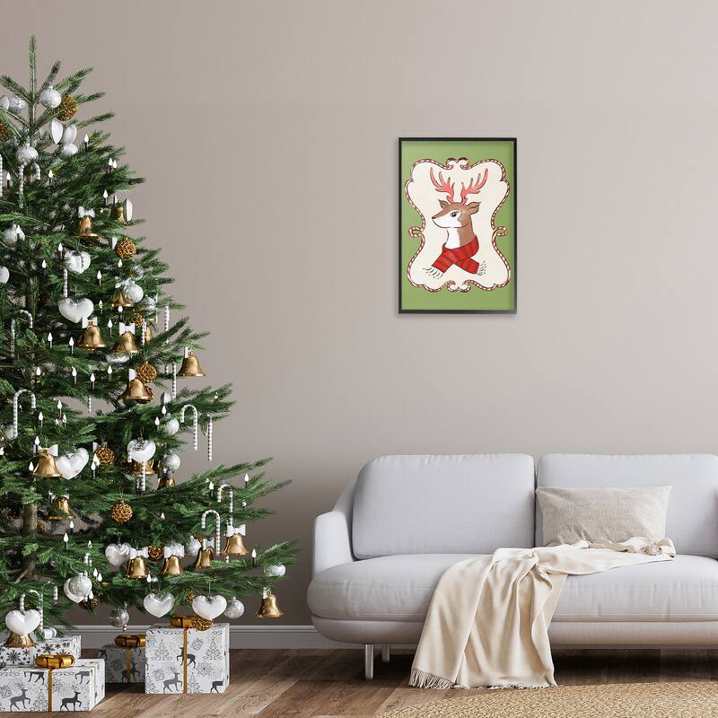 Stupell Festive Winter Deer in Scarf Framed Giclee Art Design By Hannah Moren