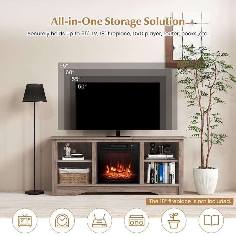Gymax 58'' TV Stand w/ 18'' Electric Fireplace Heater 3-Adjustable
