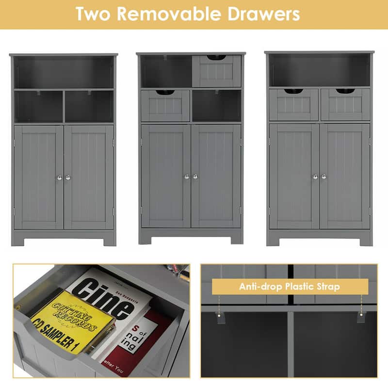 Gymax Bathroom Floor Cabinet Wooden Storage Organizer w/Drawer Doors - See Details