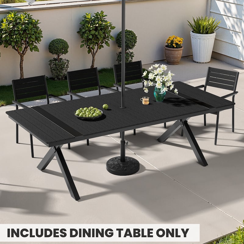 Outdoor Aluminum Dining Table Rectangular Table with Umbrella Hole for 10-12 Person