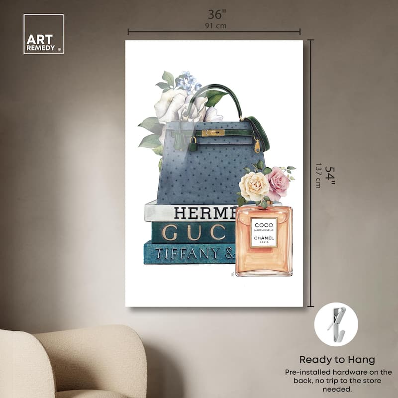 Books and Coco Orange Acrylic by Art Remedy, Ready to Hang
