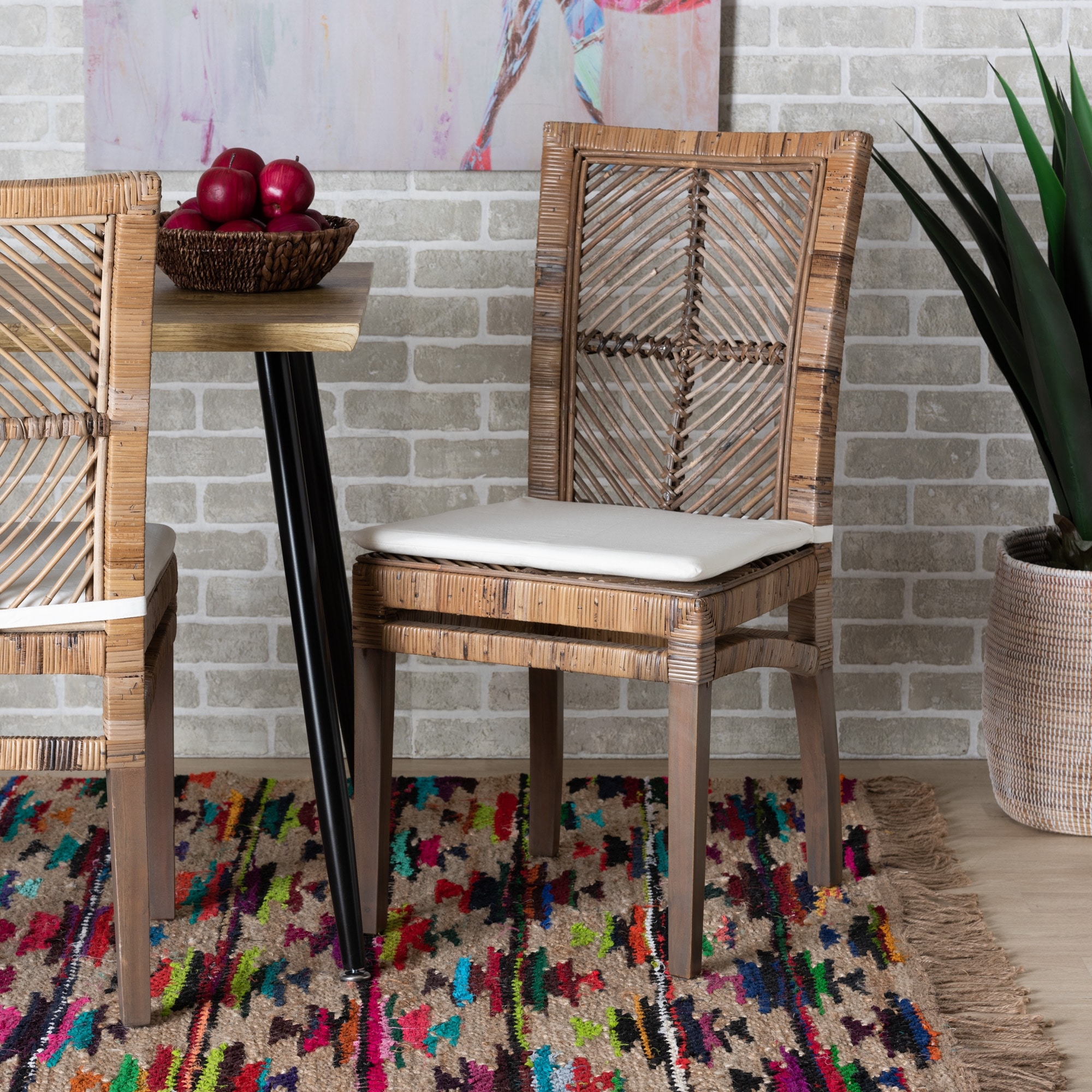 Laluna Modern Bohemian Rattan Mahogany Wood Dining Chair with