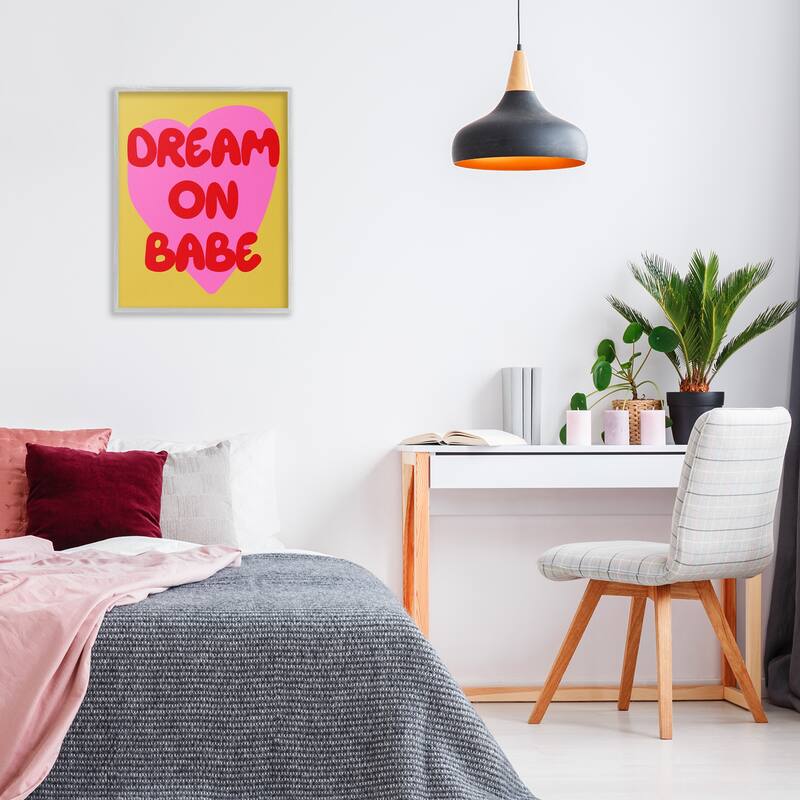 Stupell Dream On Babe on Yellow Framed Giclee Art Design By House of Lulu