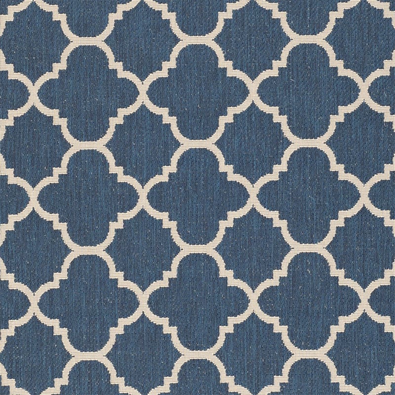 Square Area Rug - Indoor Outdoor Navy Beige - Durable Polypropylene Floor Covering - HomeStock - 132 x 96