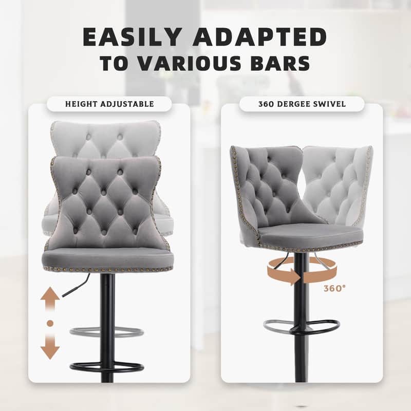 Velvet Upholstered Nailheads Tufted Swivel Bar Stools (Set of 6)