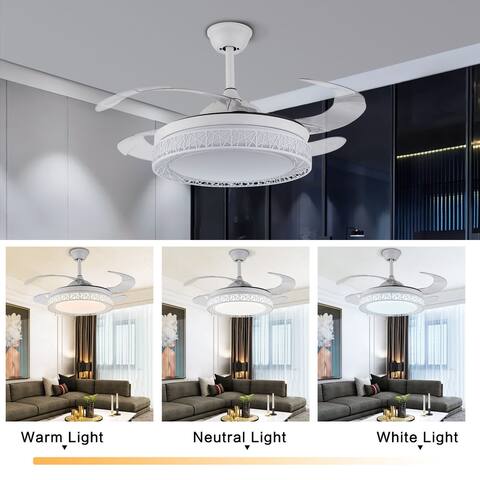 42" Modern LED Light Ceiling Fixtures Lamp Retractable Blade w/Remote - 42''