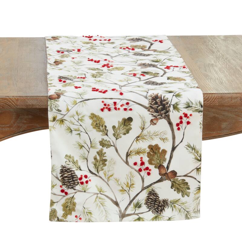 Pinecone And Red Berry Table Runner - 16"x72"