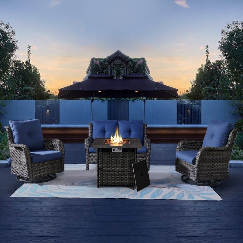 Gymojoy Loveseat Sofa Swivel Chairs with Fire Pit Table - Grey - Blue