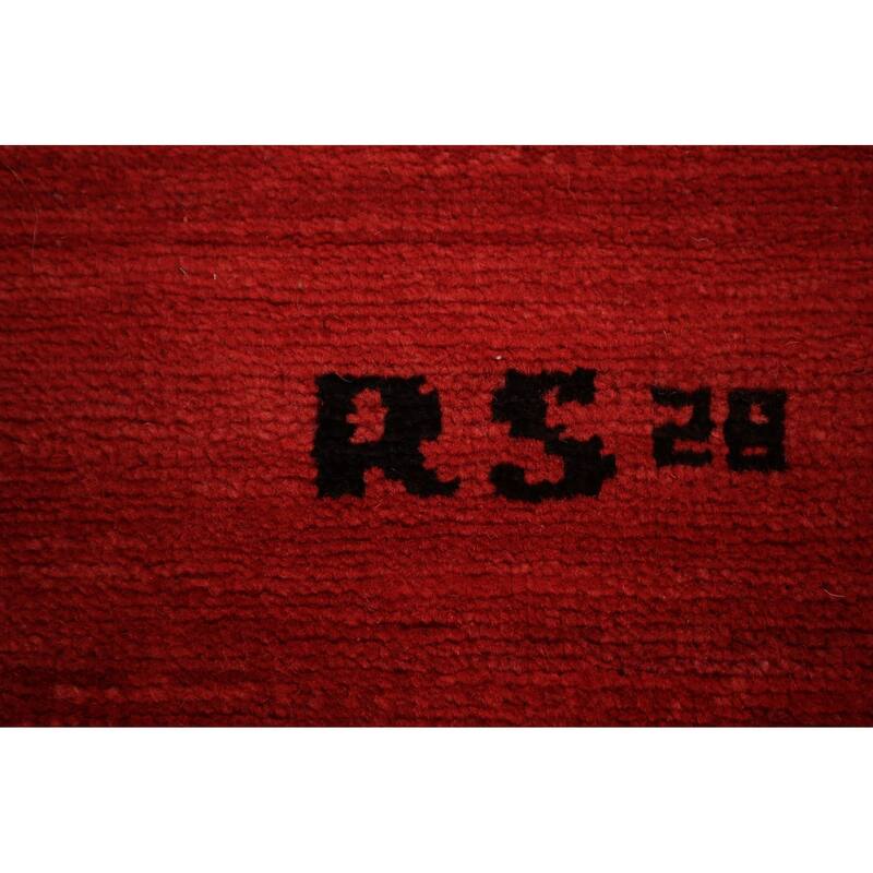 Red Modern Gabbeh Oriental Area Rug Handmade Wool Carpet - 6'8" x 9'9"