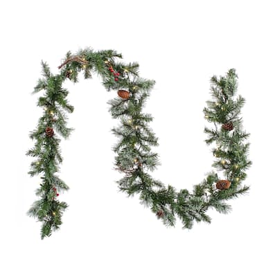 9 ft. Glistening Pine Garland with Clear Lights - Green - Green