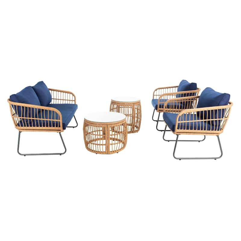 SAFAVIEH Outdoor Leyla 5-Piece Living Set - 50W x 28D x 28H