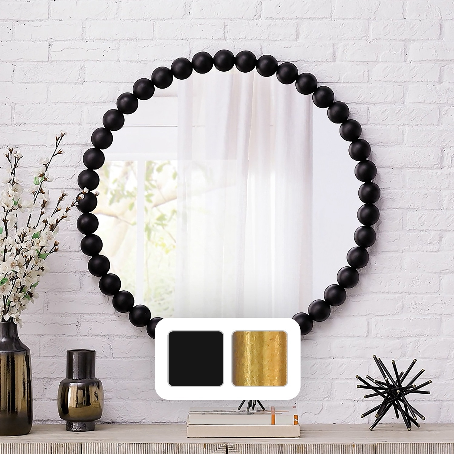 Azalea Park 36 Inch Metal Beaded Round Wall Mirror