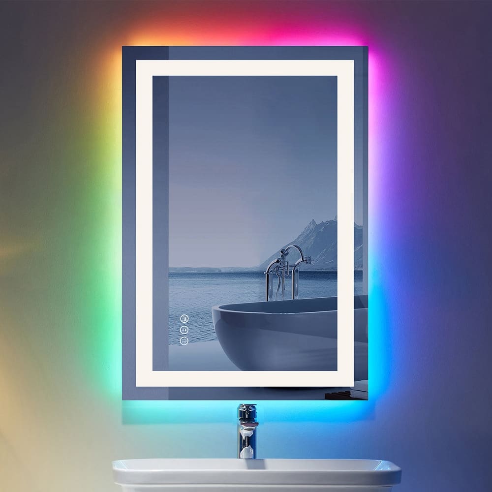 RGB Backlit Mirror Anti-Fog Tempered Glass Bathroom Vanity Mirrors with UL and 3-Year Warranty