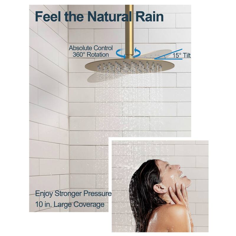 GRANDJOY Dual Shower Heads with Handheld Spray 10" Rainfall Wall Mount Shower Faucet Set