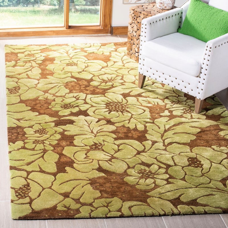 SAFAVIEH Handmade Soho Tyyne Garden N.Z. Wool Rug - 3'6" x 5'6" - Lime/Brown
