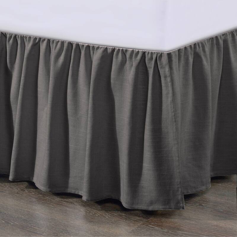 HiEnd Accents Lily Washed Linen Gathered Bed Skirt - Queen - Slate