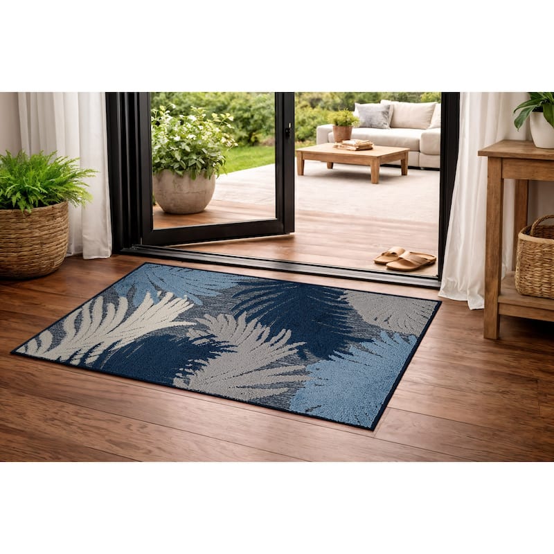 World Rug Gallery Tropical Floral Indoor/Outdoor Area Rug - 2' x 3' - Dark Blue