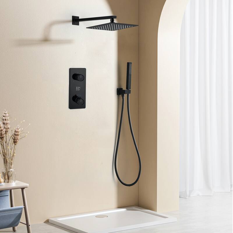 9.84" Thermostatic Complete Shower System with Rough in-Valve, Rain Mixer Shower Combo Set with Handheld