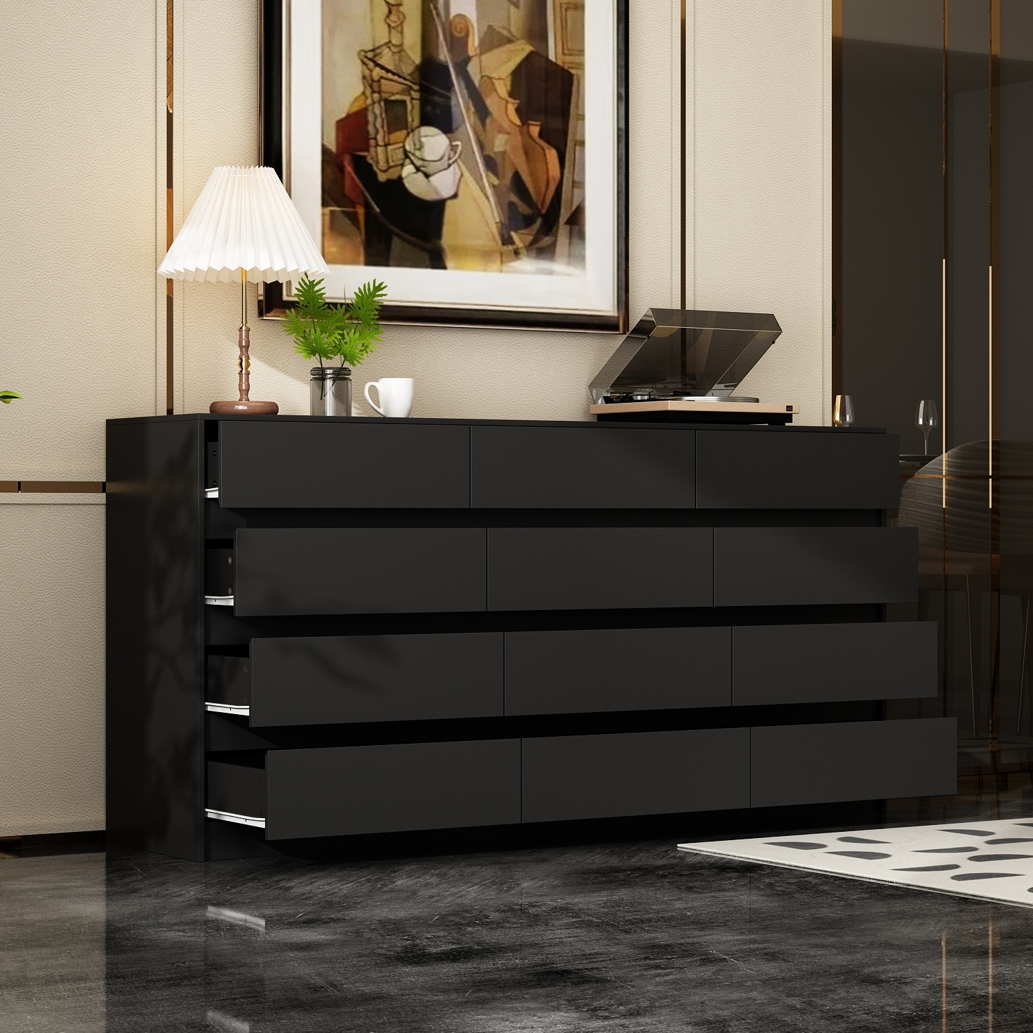 high gloss black dresser ROMSHINE Drawer with LED Light, Modern Long Dresser with 8 Drawers, 63" Double Storage Chest of Drawer for Bedroom, Living Room, Entryway : Home & Kitchen drawer dresser featuring integrated LED lighting for a sleek and modern touch Famapy Modern Black High-Gloss Dresser