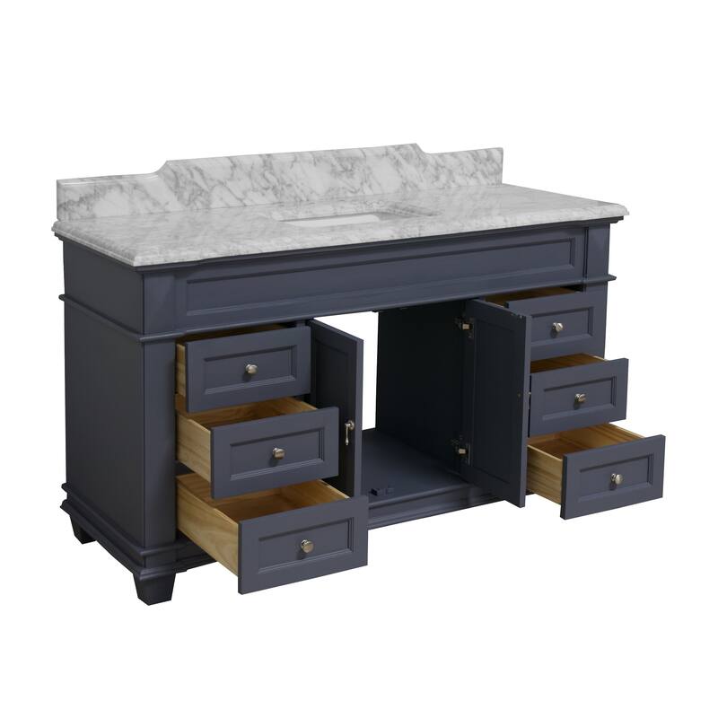KitchenBathCollection Elizabeth 60" Single Bathroom Vanity with Carrara Marble Top