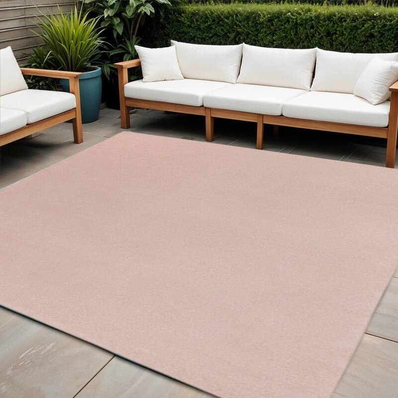 HomeRoots Contemporary Square Outdoor Rug - 9' Square - Pink - 9' Square