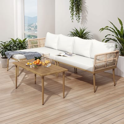 All-Weather 4-Piece Outdoor Wicker Sectional Sofa Set,L-Shaped Patio Conversation Set