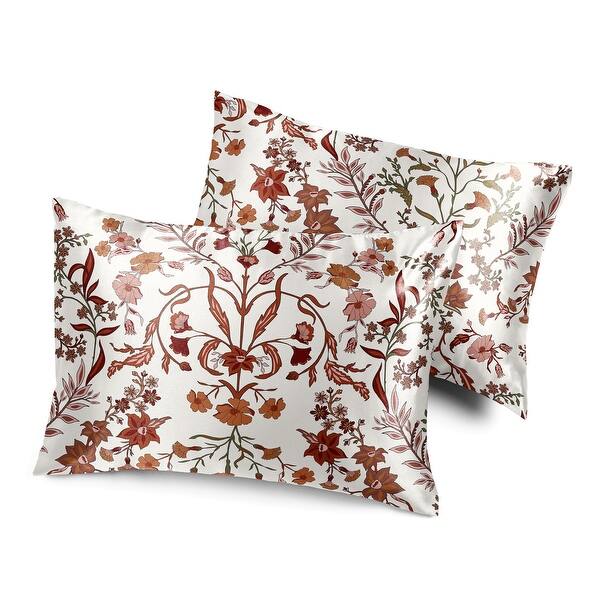 slide 2 of 6, Sweet Jojo Designs Ivory/Orange Boho Vintage Floral Girl Decorative Satin Pillowcases - 2 Pack Set - Bohemian, Wildflower, Rust