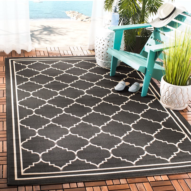 SAFAVIEH Courtyard Celine Indoor/ Outdoor Waterproof Patio Backyard Rug - 2'7" x 5' - Black/Cream