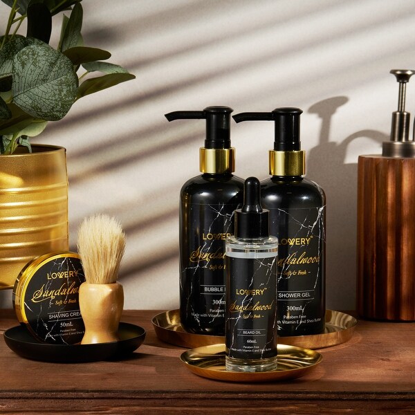 Deluxe Sandalwood Spa Basket for Men Gold Marble Selfcare Grooming