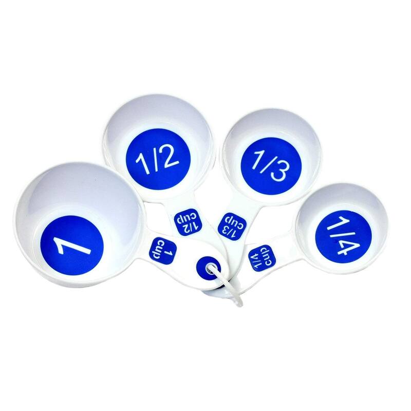 Chef Craft EZ-Read Large Print Plastic Measuring Cups Set, 1/4, 1/3, 1/2, and 1 Cup - White and Blue - 1 Set