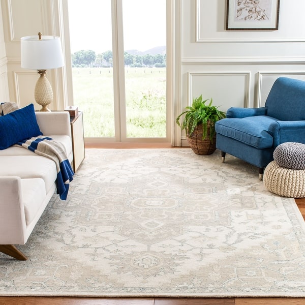SAFAVIEH Handmade Micro-Loop Nuriye Medallion Wool Rug - 9' x 12' - Ivory/Beige - Rectangle