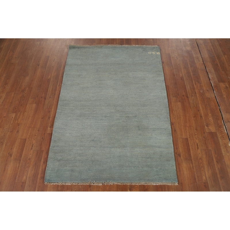 Blue Modern Gabbeh Oriental Foyer Rug Hand-Knotted Wool Carpet - 3'4"x 4'10"
