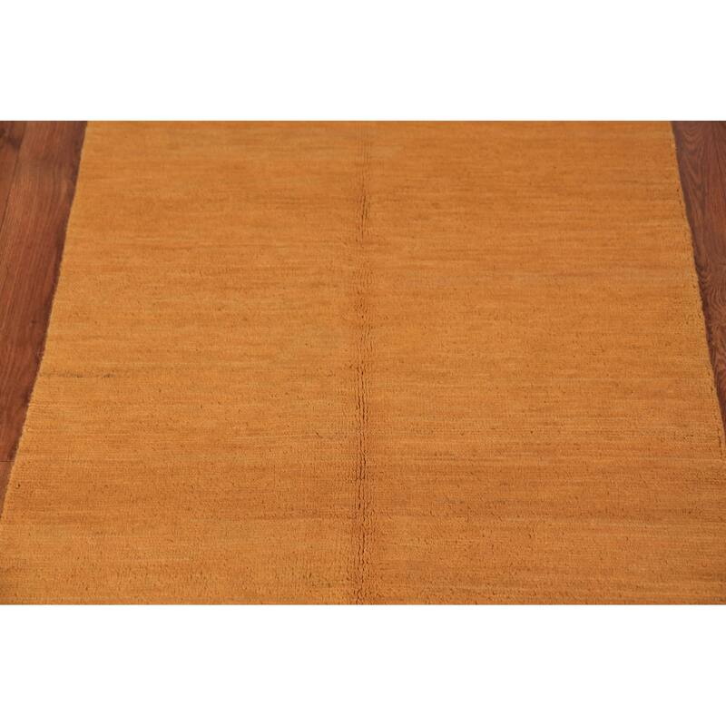 Gabbeh Modern Rug Handmade Yellow Wool Carpet - 2'9" x 3'11"