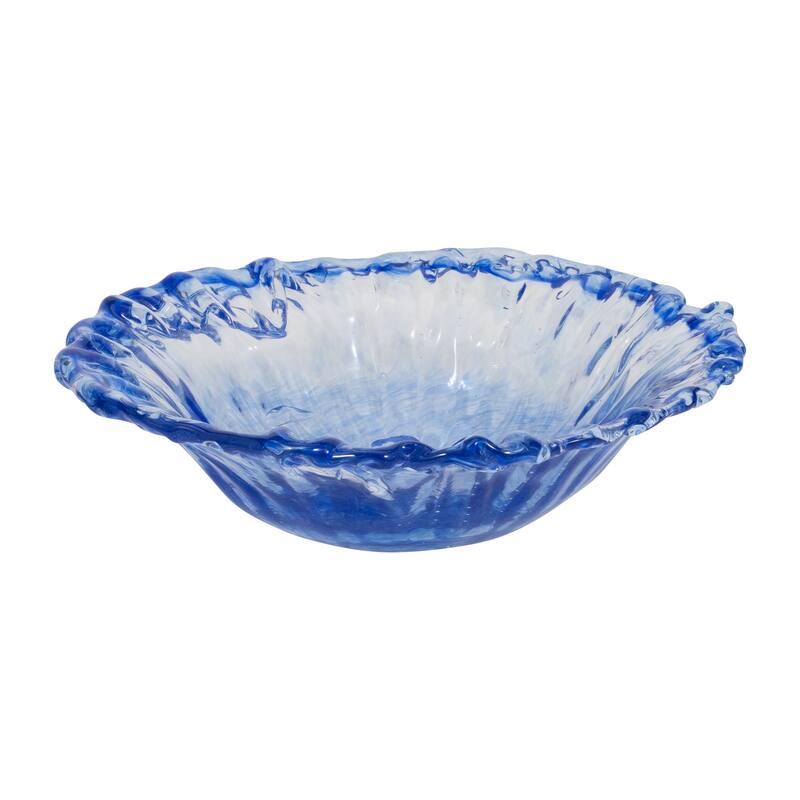 Decorative Round Glass Obmre Bowl - Home Decor - 14", Blue & Clear