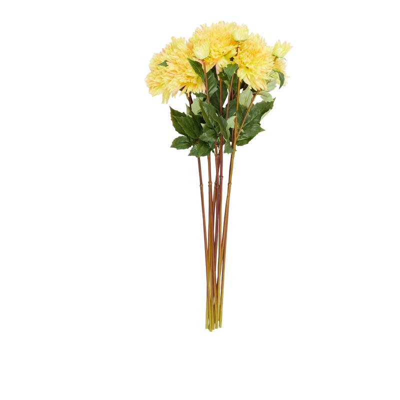 Yellow Faux Foliage Tall Dahlia Artificial Flower Stem (Set of 8)