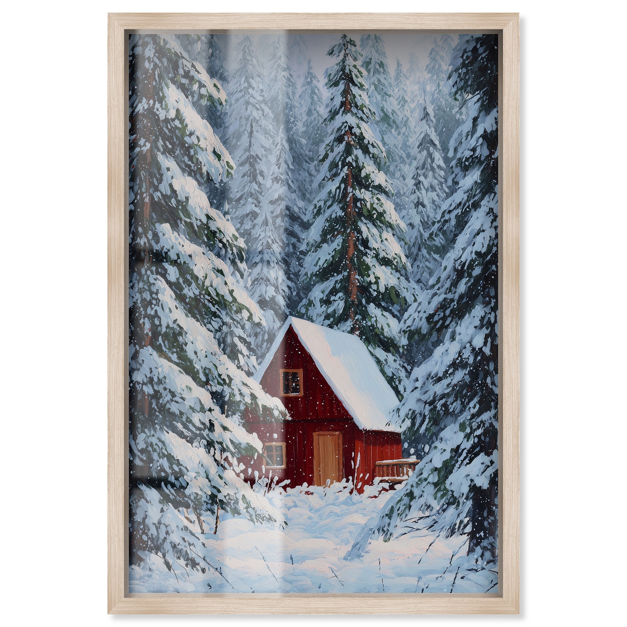 Red Cabin in the Snow Christmas Decor Shadowbox Print by Art Remedy