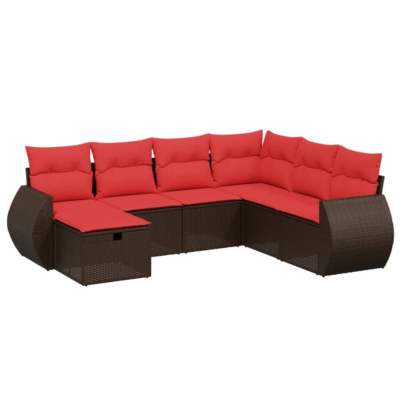 vidaXL Patio Sofa Set with Cushions Outdoor Conversation Furniture Poly Rattan - 24.4" x 24.4" x 27.2"