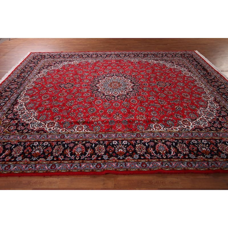 Red Kashan Turkish Area Rug Machine Made Bedroom Carpet - 9'9" x 12'0"