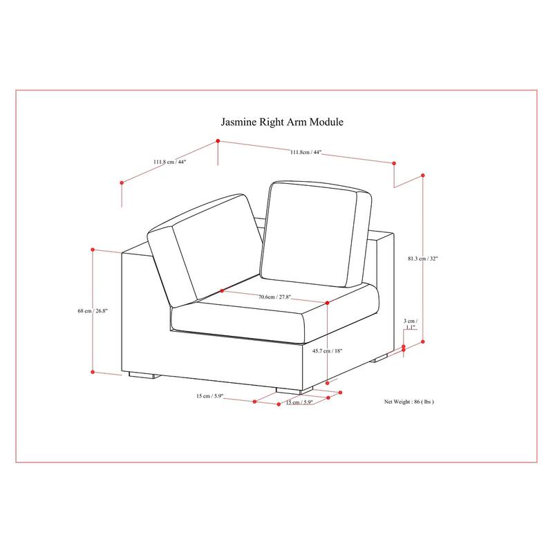 WyndenHall Marlee Right-Arm Sofa Module in Velvety Chenille Performance Fabric