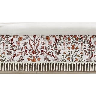 Sweet Jojo Designs Ivory and Orange Boho Vintage Floral Girl Crib Bed Skirt Bohemian Rust Daisy Botanical Flower Green Fringe