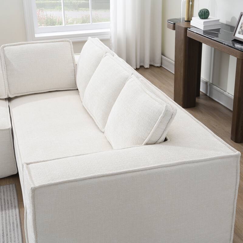 129.5" Chenille Modular L-Shaped Cloud Couch, No Assembly
