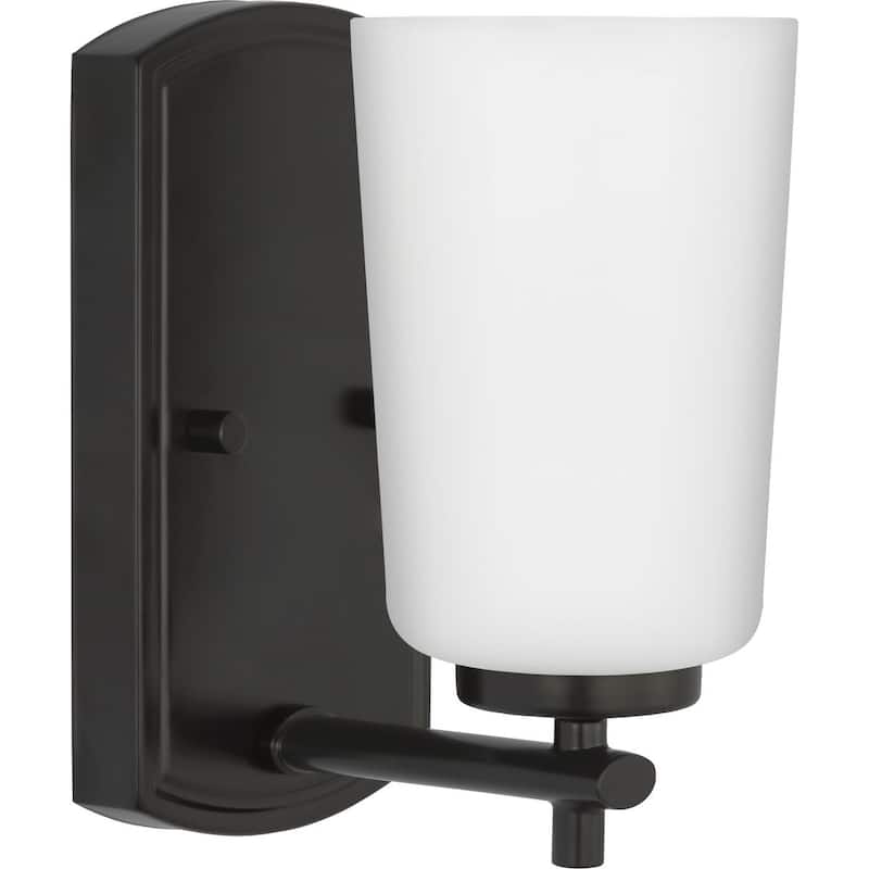 Adley Collection One-Light Matte Black Etched Opal Glass New Traditional Bath Vanity Light - 4.5 in x 6 in x 7.75 in - 4.5 in x 6 in x 7.75 in