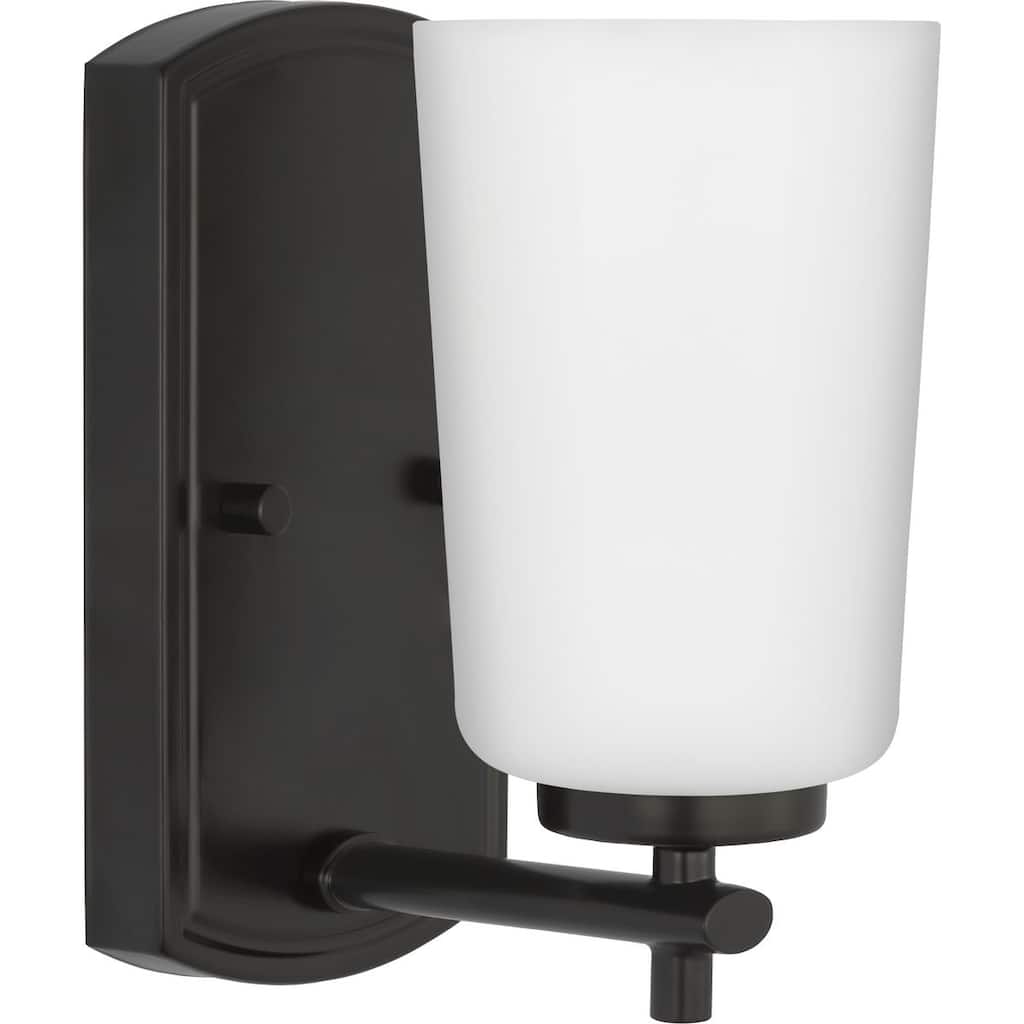 Adley Collection One-Light Matte Black Etched Opal Glass New Traditional Bath Vanity Light - 4.5 in x 6 in x 7.75 in