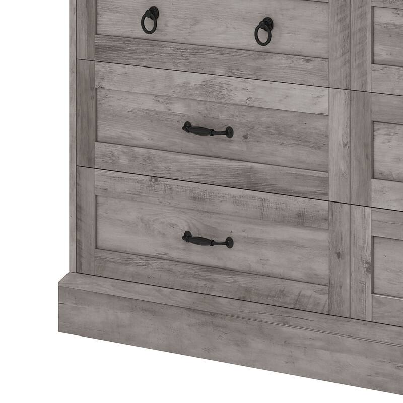 Moasis 59 Inch Farmhouse 6 Drawer Dresser for Bedroom Storage Organizer with Wood Finish and Metal Handles
