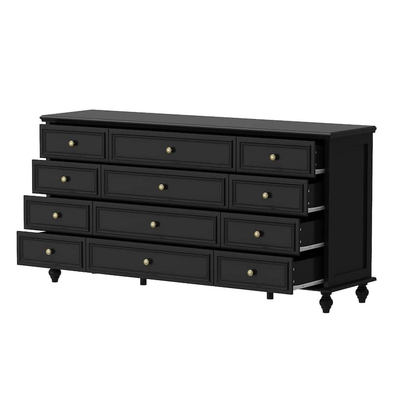 63" Wide 9/12 Drawer Dresser for Bedroom, Modern Farmhouse Double Dresser with Gold Knobs, Large Storage Chest