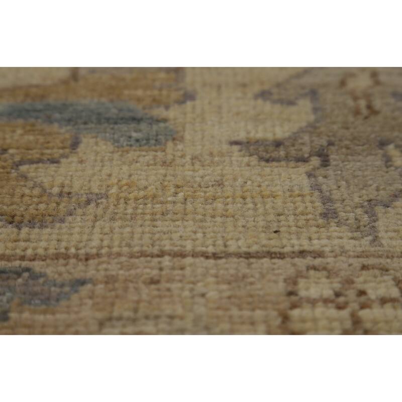 Vegetable Dye Floral Beige Oushak Turkish Rug Hand-Knotted Wool Carpet - 7'10" x 10'0"