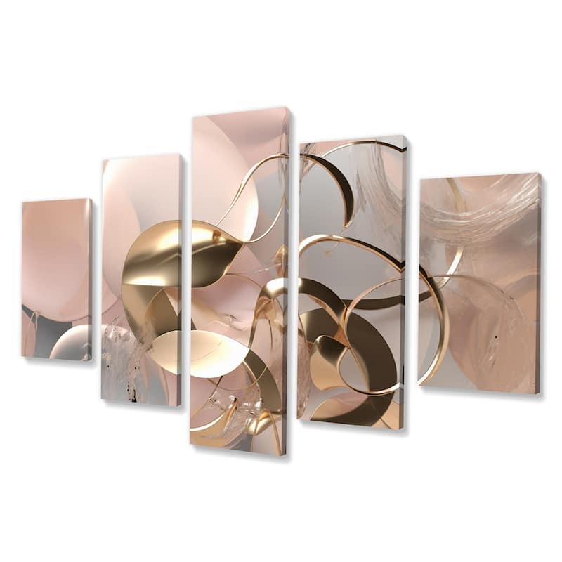 Designart "Liquid Art Gold And Pink Effervescence" Abstract Multipanel Wall Art Living Room set
