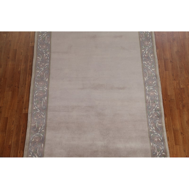 Bordered Nepalese Oriental Wool Area Rug Hand-knotted Office Carpet - 5'6" x 8'7"