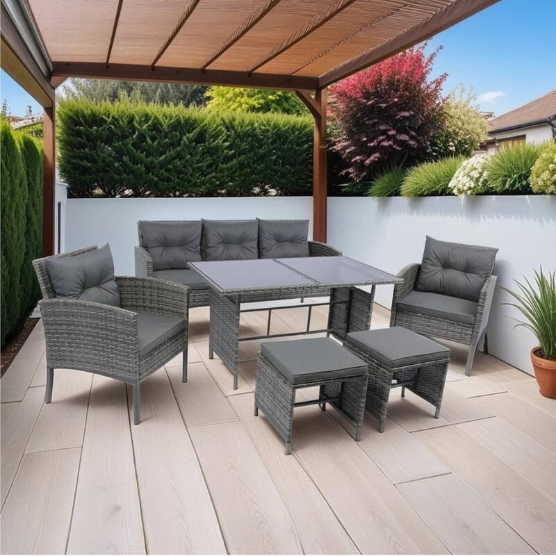 ACROMA 6-piece Rattan Wicker Patio Furniture Set-Outdoor with coffee table